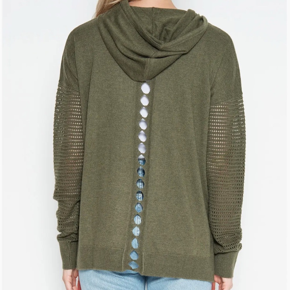 Stitches & Stripes Sweater Beckett‎ Hoodie Olive Green Pullover Thumbholes Small